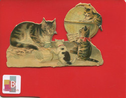 Jolie Chromo Decoupis Chat Chaton Mappemonde Tasse Lait Partition Musicale Cat Katze Léger Relief 7,5 Cm X 11,5 Cm - Animaux