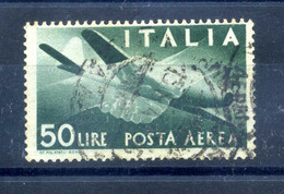 1945-46 ITALIA REPUBBLICA POSTA AEREA N.132 USATO 50 LIRE Verde - Filigrana Ruota - Correo Aéreo