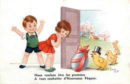 Fête * Pâques * Cpa Illustrateur Jim PATT * Enfants Oeufs Poussins - Pasen