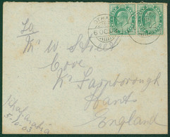 1903 Cover Addressed To England, Franked Pair Of ½ Anna Adhesives, Tied By Two Strikes Of The 'DTHALI/6 OC 03' C.d.s, AD - Sonstige & Ohne Zuordnung