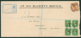 1921 Reg 'O.H.M.S' Envelope Sent To Transvaal Bearing Block Of Four ½d Green & 3d Adhesives, Cancelled 13 SEP 21 C.d.s,  - Sonstige & Ohne Zuordnung