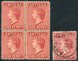 1884-87 CCA 1d Rose Block Of Four, Fine M (upper Left Stamp Has Small Stain On Queen's Neck), SG.26, 1d Carmine Red, VFU - Sonstige & Ohne Zuordnung