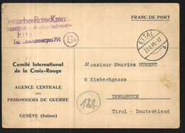Carte  Du 22 02 1945  De La CROIX-ROUGE GENEVE Agence Centrale Des Prisonniers De Guerre Pour Innsbruck - 1921-1960: Moderne