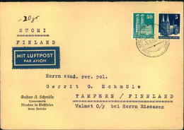 1952, Luftpostbrief Mit 50 Und 5 Pfg. Eng Gezähnt Ab MENDEN (WESTFALEN) Nach Finnland - Other & Unclassified