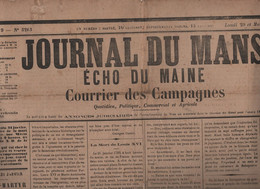 JOURNAL DU MANS ECHO DU MAINE 21 01 1879 - ANNIVERSAIRE EXECUTION DE LOUIS XVI - EGALITE FEMMES HOMMES - CALUIRE - Journaux Anciens - Avant 1800