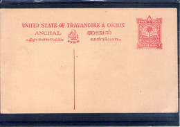 Travancore Et Cochin. Entier Postal. 4 Pies - Travancore-Cochin