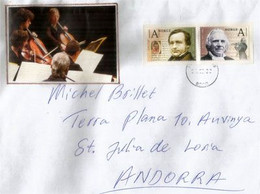 Ole Bull, Norwegian Violinist & Composer, New Recent Stamps On Letter To Andorra (Principality) - Brieven En Documenten