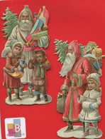 Chromo Decoupis  Deux PERE NOEL Brillant Gaufrés Enfants Jouets Sapin 10,5 Cm Très Bon état 1900 - Motif 'Noel'