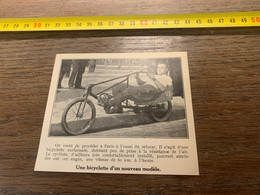 1933 PATI1 Bicyclette D'un Nouveau Modèle à Paris L'essai Du Velocar. - Ohne Zuordnung