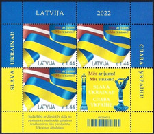Latvia Lettland 2022 Russian Invasion Of Ukraine Glory To Ukraine! Sheetlet Of 3 Stamps With Label Mint - Letland