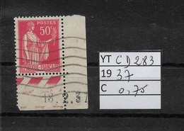 FRANCE Petit Coin Daté 1/4 YT Paix 283 Oblitéré Daté Du 18.2.1937 / Cote Entier 2022 = 3.00 Euros//rare - 1930-1939