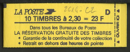 France - Frankreich Carnet 1990 Y&T N°CUC2614-C2 - Michel N°MH2751A*10 *** - 2,30f Marianne De Briat "la Réservation" - Modern : 1959-...