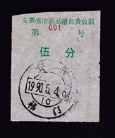 CHINA CHINE CINA ADDED CHARGE LABELs (ACL) OF ANHUI QIMEN 245600 0.05 YUAN - Autres & Non Classés