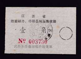 CHINA CHINE CINA ADDED CHARGE LABELs (ACL) OF JIANGSU RUDONG 226400-1 0.10 YUAN - Sonstige & Ohne Zuordnung