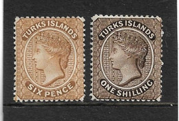 TURKS ISLANDS 1887 - 1889 PERF 14 SET 6d, 1s SG 59,60 MOUNTED MINT Cat £12 - Turks E Caicos