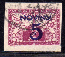 CZECH REPUBLIC REPUBBLICA CECA CZECHOSLOVAKIA CESKA CECOSLOVACCHIA 1926 NEWSPAPER STAMPS NOVINY 5h On 2h USED USATO - Newspaper Stamps