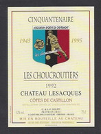 Etiquette De Vin Des Côtes De Castillon - Les Choucroutiers Cinquantenaire 1945/1995 AS De Chevremont (90) - Thème Foot - Fútbol