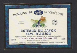 Etiquette De Vin Coteaux Du Layon Fay D'Anjou - Coupe Du Monde De Foot 1998 France - Thème Foot - Fútbol