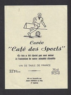 Etiquette De Vin De Table -  Café Des Sports Non Localisé  - Thème Foot - Calcio