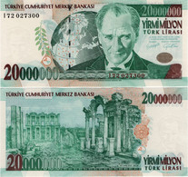 TURKEY        20 Million Türk Lirası        P-215       2001        UNC  [20000000] - Turkey