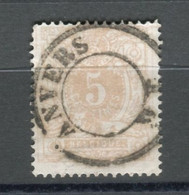 BELGIQUE - COB 28 - 5C BISTRE PALE CAD EVIDE ANVERS - 1869-1888 Liggende Leeuw