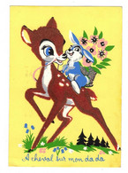 Walt Disney Cp Feutre Feutrine Felt Bambi Faon Fawn Lapin Rabbit Coniglio Pan-Pan Cp Voyagée En 1969 En B.Etat - Andere & Zonder Classificatie