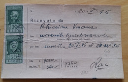 1946 RICEVUTA PAGAMENTO AFFITTO+MARCA BOLLO L.20x18 Effige RE -£122 - Fiscale Zegels