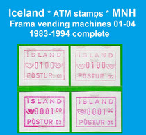 1983-1994 Island Iceland ATM 1-2 / Machine # 01-04 Complete ** Frama Automatenmarken Distributeur Etiquetas Automatici - Franking Labels