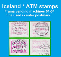 1983-1994 Island Iceland ATM 1-2 / Machine # 01-04 Complete CTO Frama Automatenmarken Distributeur Etiquetas Automatici - Franking Labels