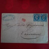 LETTRE MARSEILLE POUR LIVORNE ITALIE PAIRE DE TIMBRE CACHET ROUGE PD 1867 - 1863-1870 Napoleon III With Laurels