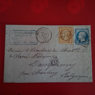 LETTRE MIXTE MAUBEUGE POUR DAMPREMY PRES CHARLEROI BELGIQUE CACHET NOIR PD 1866 - 1863-1870 Napoleone III Con Gli Allori