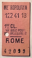Metropolitain De Paris - Ticket Simple 1ere Classe - Station Rome - Usagé - Europa