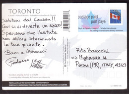 Q271  Canada - Toronto Postcard Postage Paid , Carte Port Payé  Pour Italy - Briefe U. Dokumente