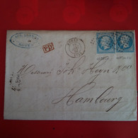 LETTRE ROUEN POUR HAMBURG PAIRE CACHET ROUGE PD 1867 - 1863-1870 Napoleon III With Laurels