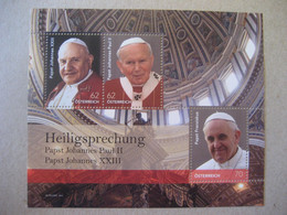 Österreich 2014- Heiligsprechung Der Päpste Johannes XXIII. Und Johannes Paul II. Postfrisch MiNr. 3138-3140 Block 79 - Blocks & Sheetlets & Panes