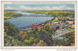 West Virginia Parkersburg Birds Eye View Showing The Ohio River & Bridges Curteich - Parkersburg