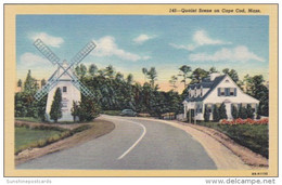 Massachusetts Cape Cod Quaint Street Scene With Windmill Curteich - Cape Cod