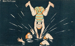 Art Card Signée Fernel Plongeon Natation Defauts Plis En Bas - Swimming