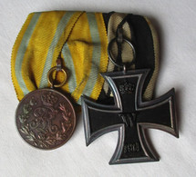 2er Ordensspange Sachsen Friedrich August Medaille + Eisernes Kreuz (145792) - Alemania