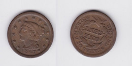 1 Cent Kupfer Münze USA 1847 Ss+ (130234) - Sonstige & Ohne Zuordnung