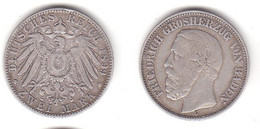 2 Mark Silbermünze Baden Großherzog Friedrich 1899 Jäger 28  (112043) - 2, 3 & 5 Mark Zilver