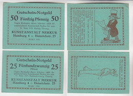 25 & 50 Pfennig Banknoten Notgeld Hamburg Kunstanstalt Merkur 1920 (115847) - Sin Clasificación