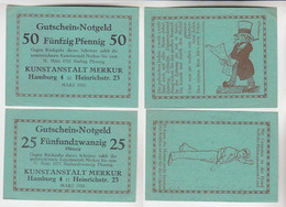 25 & 50 Pfennig Banknoten Notgeld Hamburg Kunstanstalt Merkur 1920 (115847) - Ohne Zuordnung