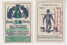 50 Pfennig Notgeld Gutschein Hamburg Restaurant Albert Kühlcke 1922 (115850) - Zonder Classificatie