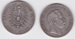 5 Mark Silber Münze Hessen Großherzog Ludwig III 1876 (141826) - 2, 3 & 5 Mark Argent