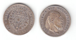 2 Mark Silbermünze Württemberg König Karl 1877 Jäger 172  (112024) - 2, 3 & 5 Mark Argent