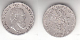 2 Mark Silber Münze Württemberg König Karl 1877 F (112941) - 2, 3 & 5 Mark Argento