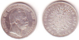 5 Mark Silber Münze Hessen Großherzog Ludwig III 1875 (MU1084) - 2, 3 & 5 Mark Argent