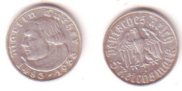 5 Mark Silber Münze Martin Luther 1933 A Jäger 353 (MU1078) - 2, 3 & 5 Mark Argento