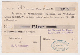 Eine Mark Banknote 1914 Mecklenburg-Schwerin, Güstrow 1914 (131715) - Ohne Zuordnung